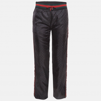 Pre Owned Gucci Black GG Web Pattern Synthetic Track Pants S