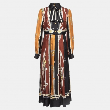 مملوكة مسبقًا Gucci Multicolor Equestrian Printed Silk Pleated Midi Dress M
