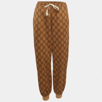 Pre Owned Gucci Brown GG Monogram Print Jersey Track Pants M