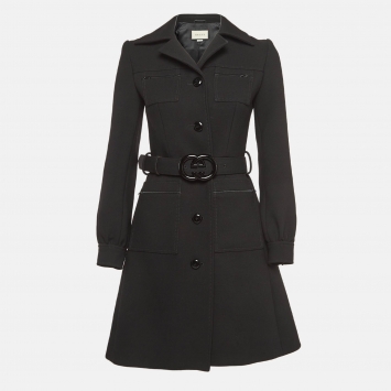 Pre Owned Gucci Black Wool Belted Mid Length Coat XS