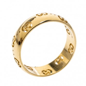 Pre Owned Gucci Icon 18k Yellow Gold Band Ring Size 56