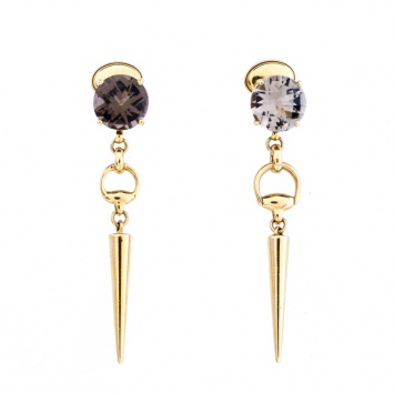 Pre Owned Gucci Horsebit Quartz 18k Yellow Gold Spike Drop Non-identical Earrings