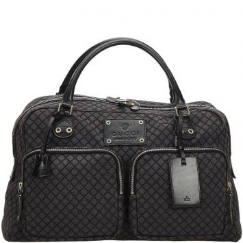 Pre Owned Gucci Gray/Black Diamante Canvas Travel Bag