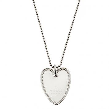Pre Owned Gucci Sterling Silver Beads Heart Pendant Necklace