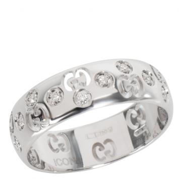 Pre Owned Gucci Double G 0.10 CTW Diamond 18K White Gold Ring Size 55