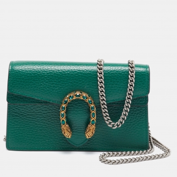Pre Owned Gucci Green Leather Super Mini Dionysus Crossbody Bag