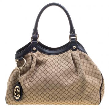 Pre Owned Gucci Beige Diamante Canvas Medium Sukey Tote