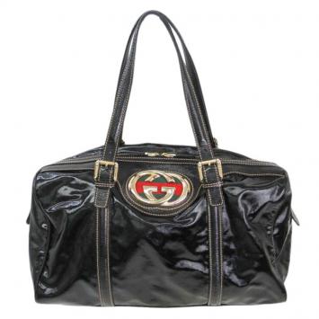 Pre Owned Gucci Black Leather Dialux Britt Boston Bag