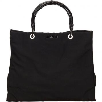 Pre Owned Gucci Black Nylon Bamboo Top Handle Tote
