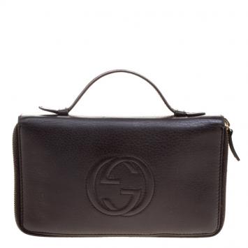 Pre Owned Gucci Dark Brown Leather Soho Travel Document Holder