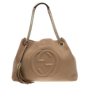 Pre Owned Gucci Brown Pebbled Leather Medium Soho Tote