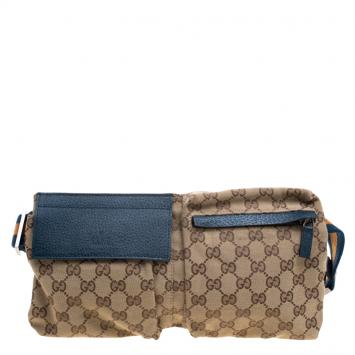 Pre Owned Gucci Beige/Blue GG Canvas Waist Belt Bag