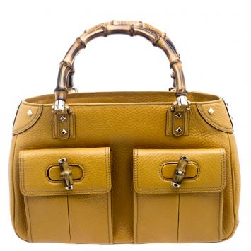 Pre Owned Gucci Mustard Leather New Bamboo Tote