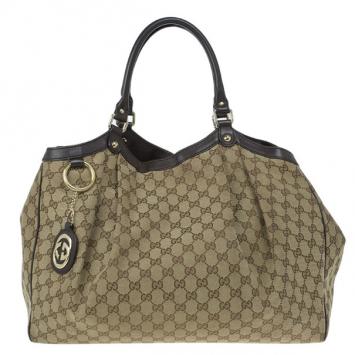 Pre Owned Gucci Beige Monogram Canvas Large Sukey Bag