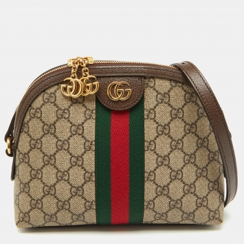 Gucci Beige/Brown GG Supreme Canvas and Leather Ophidia Shoulder Bag