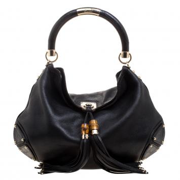مملوكة مسبقًا Gucci Black Leather Large Indy Top Handle Bag