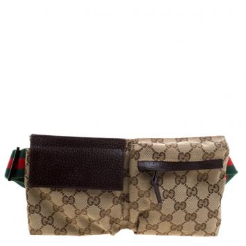 Pre Owned Gucci Beige/Brown GG Canvas Waist Belt Bag