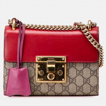Gucci Beige Brown Small GG Supreme Padlock Crossbody