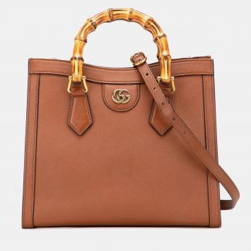 Gucci Brown Small Leather Bamboo Diana Satchel