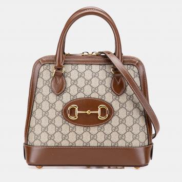 Gucci Brown Small GG Supreme Horsebit 1955 Satchel