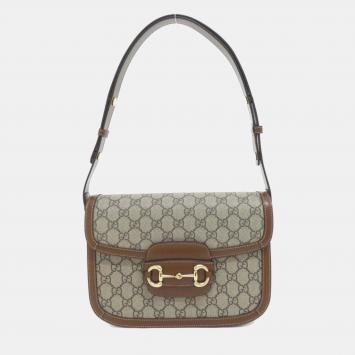 Gucci Beige/Brown Coated Canvas Horsebit 1955 Shoulder Bag