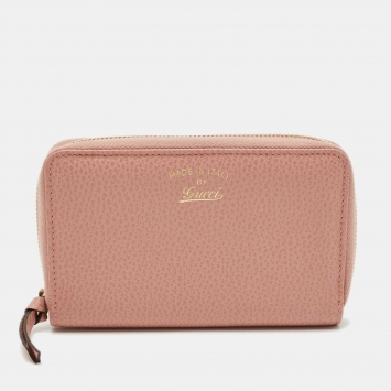 Pre Owned Gucci Pink Leather Swing Zip Around Wallet