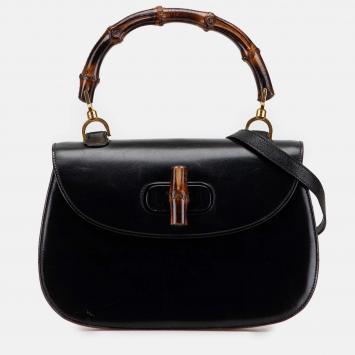 Pre Owned Gucci Black Calfskin Bamboo Night