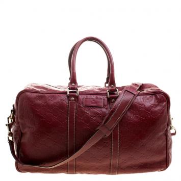 Pre Owned Gucci Red Guccissima Leather Duffel Bag