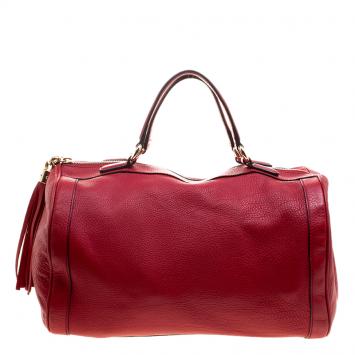 Pre Owned Gucci Red Pebbled Leather Soho Boston Bag
