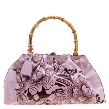 مملوكة مسبقًا Gucci Lilac Floral Print Leather Limited Edition Bamboo Top Handle Bag