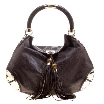 Pre Owned Gucci Brown Guccissima Large Indy Top Handle Bag