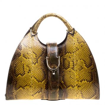 مملوكة مسبقًا Gucci Yellow/Brown Python Top Handle Bag