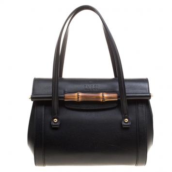 مملوكة مسبقًا Gucci Black Leather Small Bamboo Top Handle Bag