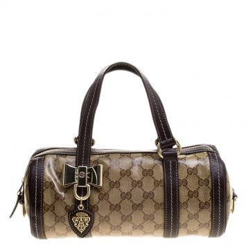 Pre Owned Gucci Beige/Ebony GG Crystal Canvas Small Duchessa Boston Bag