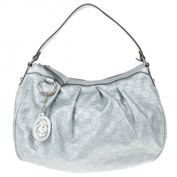 Pre Owned Gucci Silver Guccissima Sukey Medium Tote