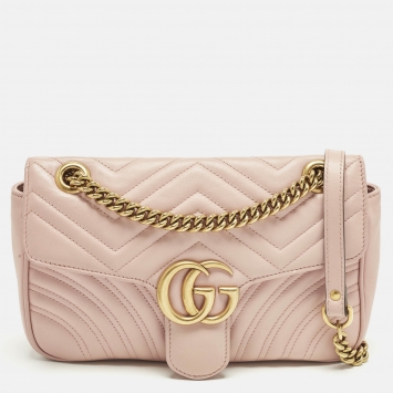 Pre Owned Gucci GG Marmont Flap Medium Light Pink Matelasse Leather Shoulder Bag