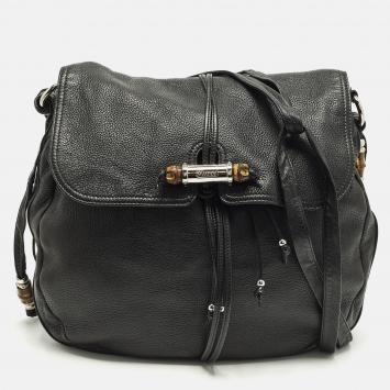 Pre Owned Gucci Jungle Large Black Leather Shoulder Bag