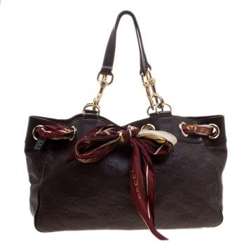 Pre Owned Gucci Dark Brown Guccissima Leather Positano Tote
