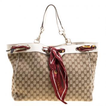Pre Owned Gucci GG Canvas Large Positano Scarf Tote