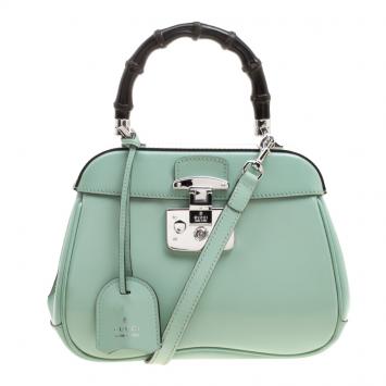 مملوكة مسبقًا Gucci Mint Green Patent Leather Mini Lady Lock Bamboo Top Handle Bag