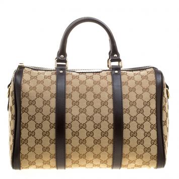 Pre Owned Gucci Beige/Brown Canvas Web Original GG Boston Bag