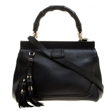 مملوكة مسبقًا Gucci Black Leather Bold Bamboo Top Handle Bag