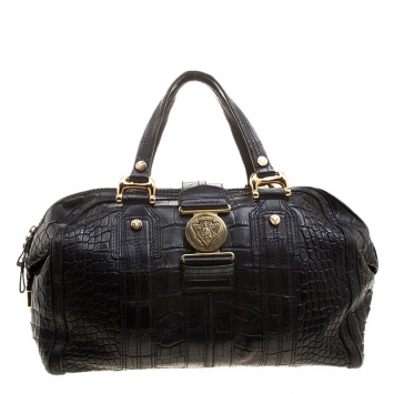 Pre Owned Gucci Black Crocodile Large Aviatrix Satchel