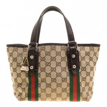 Pre Owned Gucci Beige/Brown GG Canvas Mini Jolicoeur Web Tote