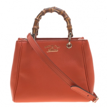 Pre Owned Gucci Orange Leather Bamboo Top Handle Shopper Tote