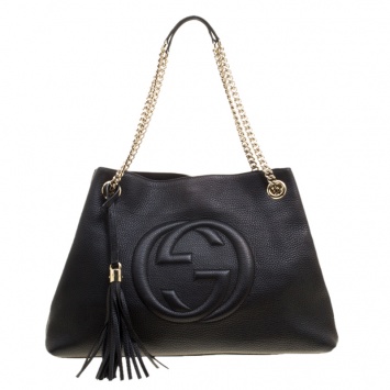 Pre Owned Gucci Black Pebbled Leather Medium Soho Tote