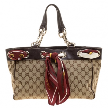 Pre Owned Gucci Beige/Brown GG Canvas Positano Scarf Tote