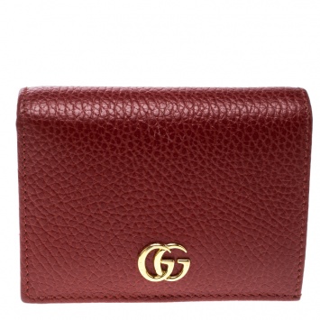 Pre Owned Gucci Red  Leather Double G Card Case