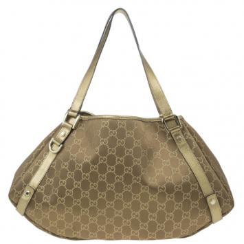 Pre Owned Gucci Gold Metallic GG Crystal Abbey Tote