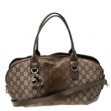 Pre Owned Gucci Beige/Bronze Metallic GG Canvas Heart Bit Top Handle Bag